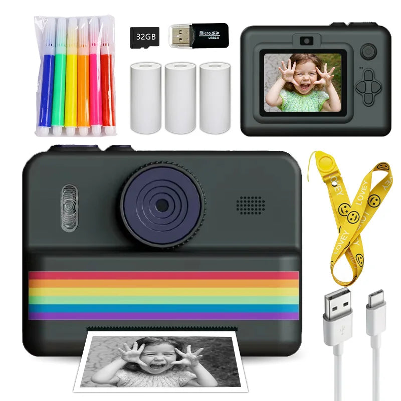 Fotocamera istantanea con scheda di memoria da 32 GB e matita colorata, doppia fotocamera, torcia, il regalo perfetto per ragazzi e ragazze.