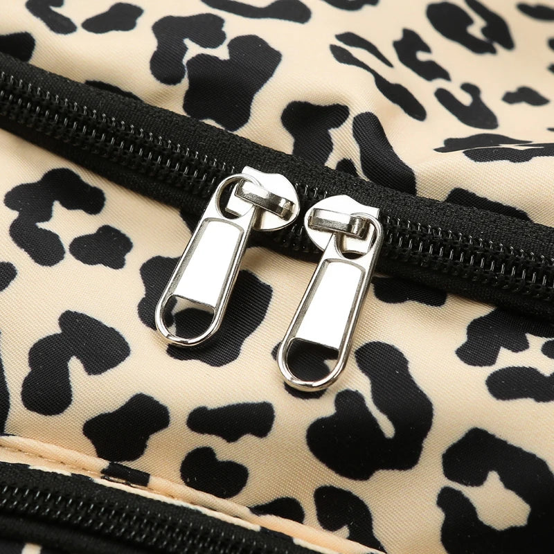 Classica borsa da viaggio di grande capacità con stampa leopardata con tasche multiple e scomparto per scarpe
