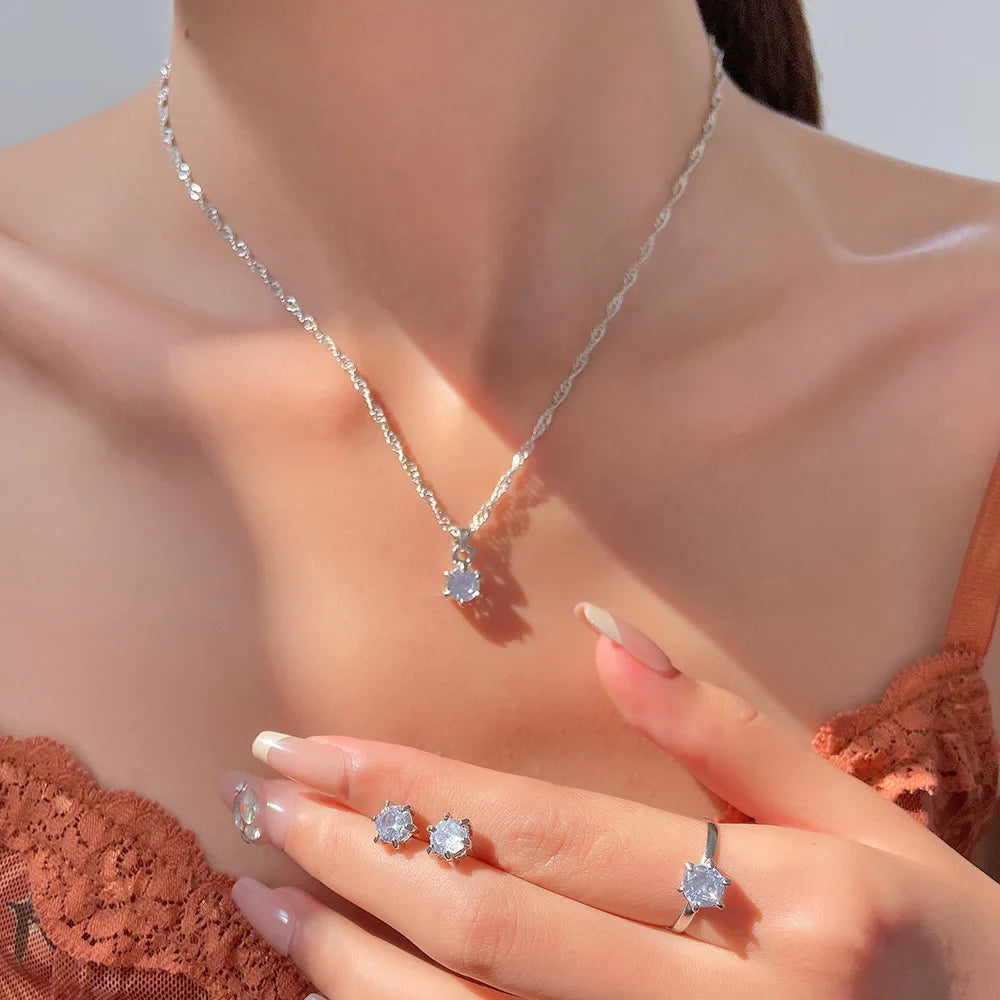 5 pezzi eleganti gioielli set anello collana braccialetto orecchini