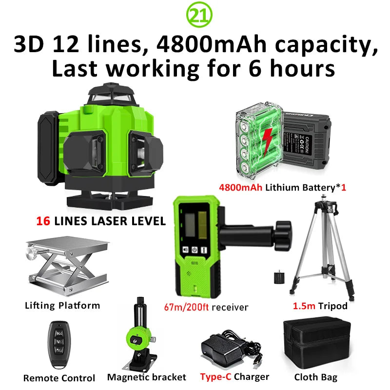 🇪🇸CLUBIONA 16/12 Laser autolivellante 3x360 Green beam Line Laser Level
