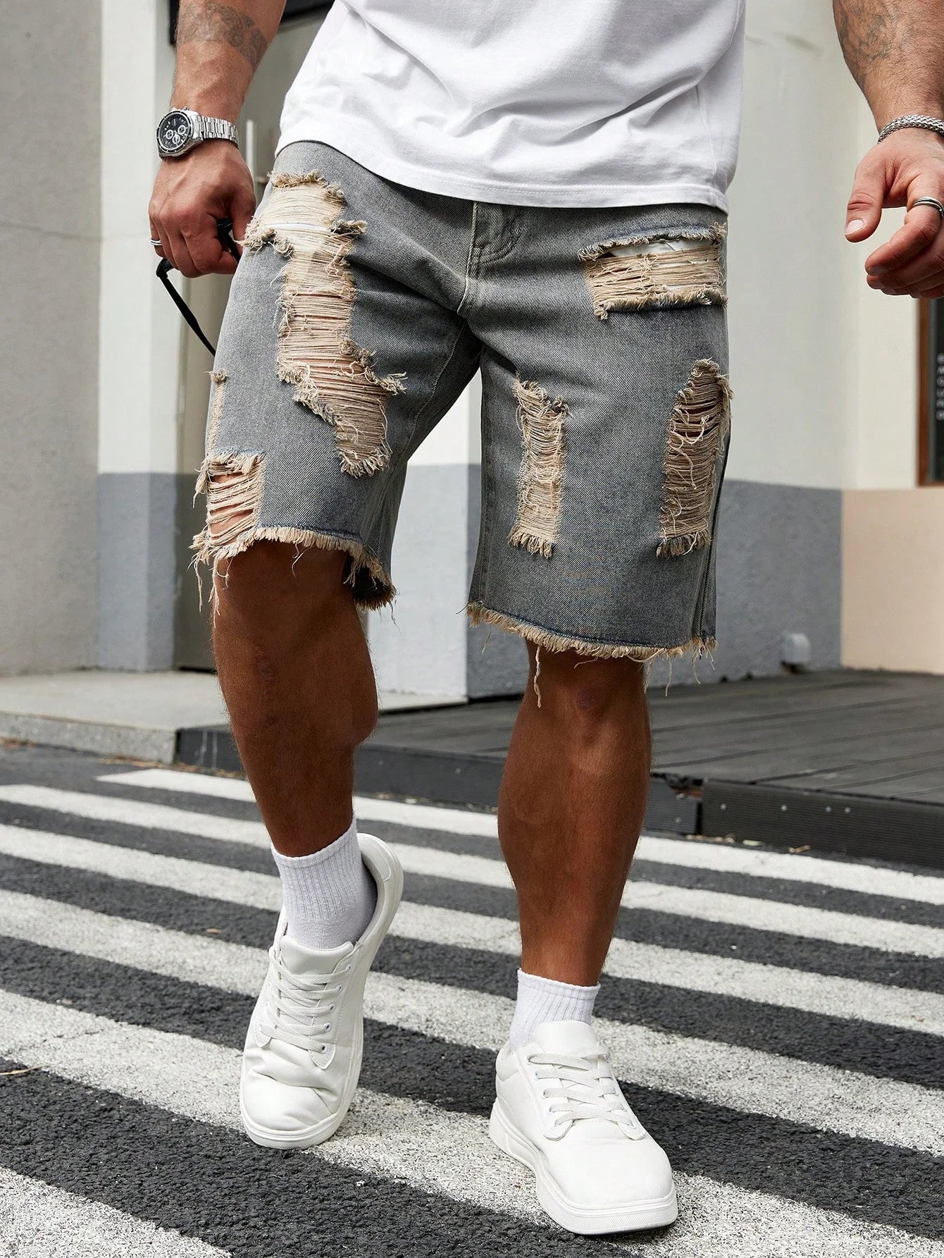 Pantaloncini in Jeans  elasticizzati di moda da uomo Retro High Street Style Old Slim Fit