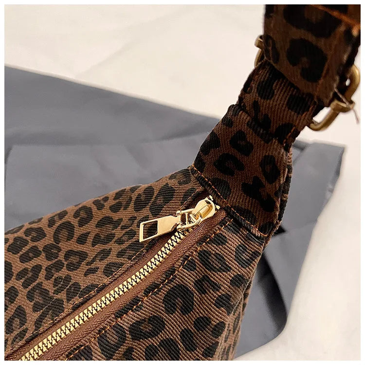 Borsa a tracolla da donna in tessuto morbido alla moda Borsa a tracolla da donna con stampa leopardata di grande capacità
