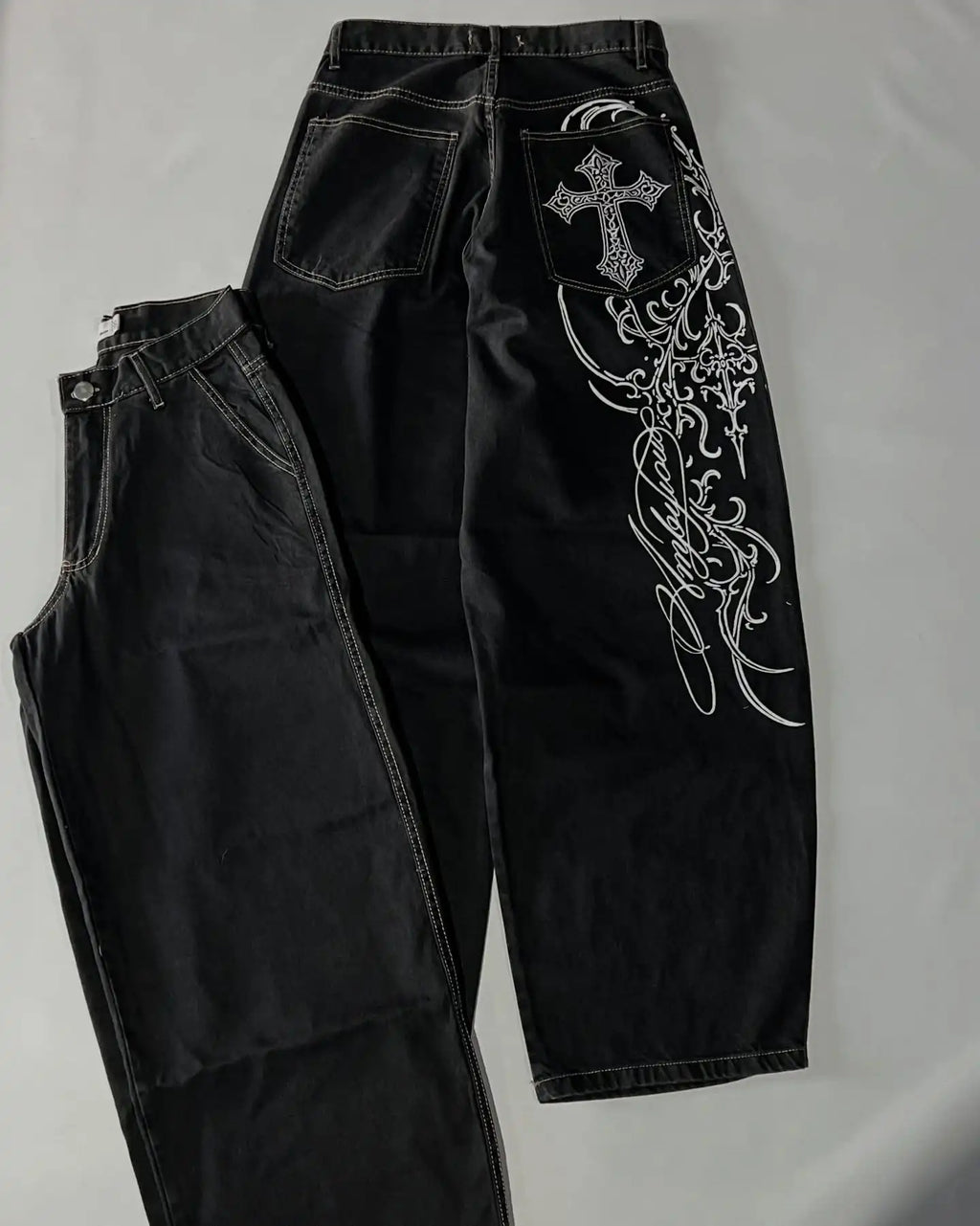 Jeans oversize Unisex a vita alta stampati Y2K Abbigliamento retrò americano Gothic Punk