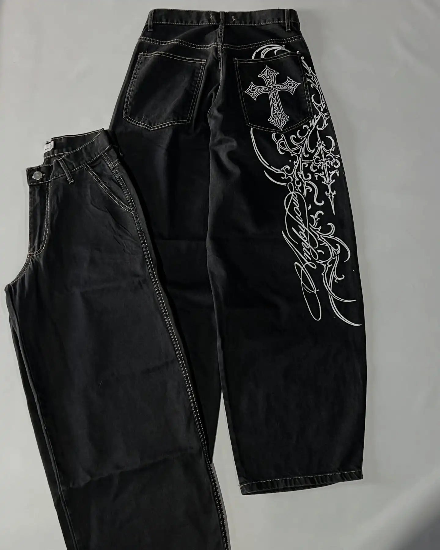 Jeans oversize Unisex a vita alta stampati Y2K Abbigliamento retrò americano Gothic Punk