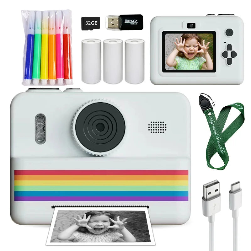Fotocamera istantanea con scheda di memoria da 32 GB e matita colorata, doppia fotocamera, torcia, il regalo perfetto per ragazzi e ragazze.