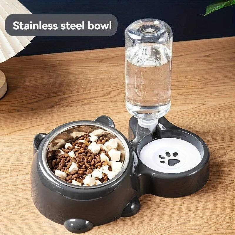 Mangiatoia automatica per animali domestici e distributore d’acqua, sistema di alimentazione integrato per cani e gatti, senza batteria o alimentazione necessaria, bocca inclinata