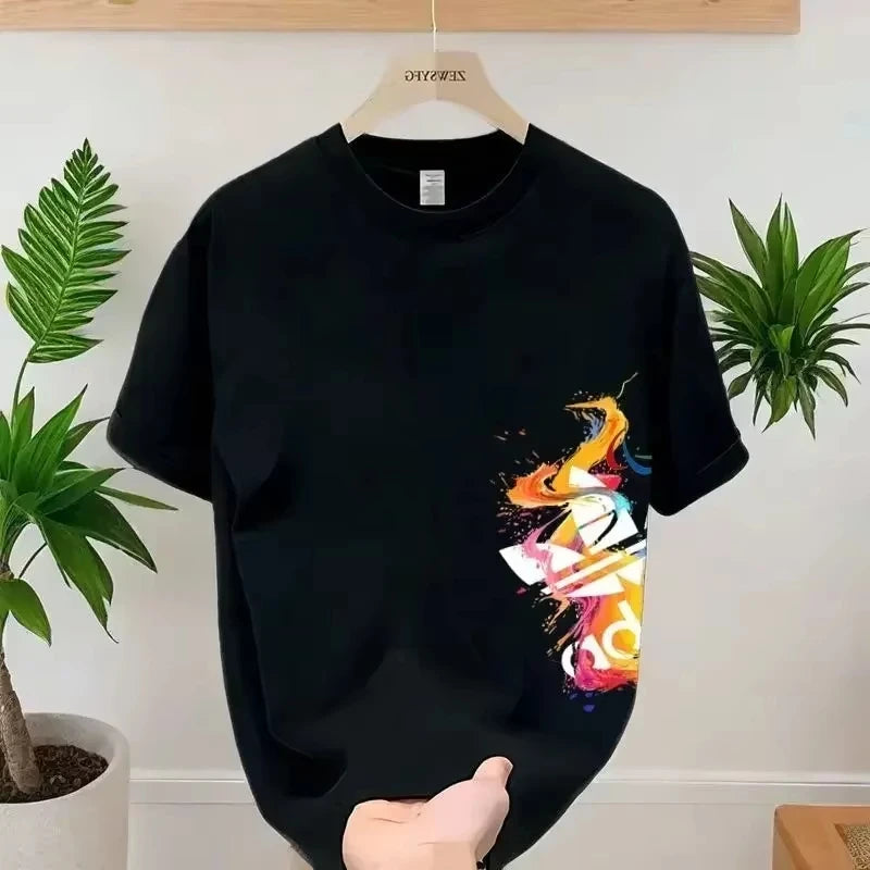 T-shirt in cotone a maniche corte stampata casual da uomo e da donna Moda ampia