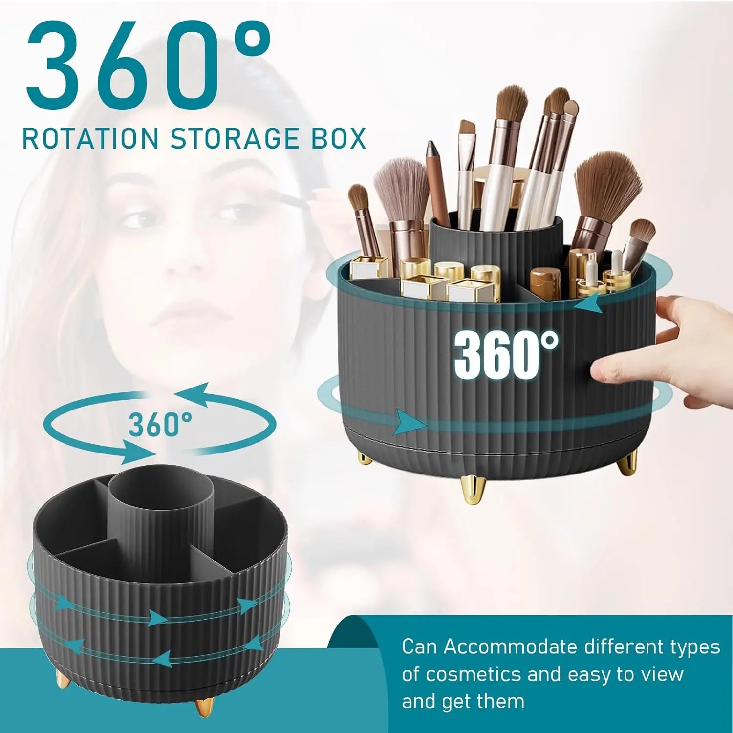 Organizzatore a 360 gradi per trucco 5 slot Pennelli per trucco