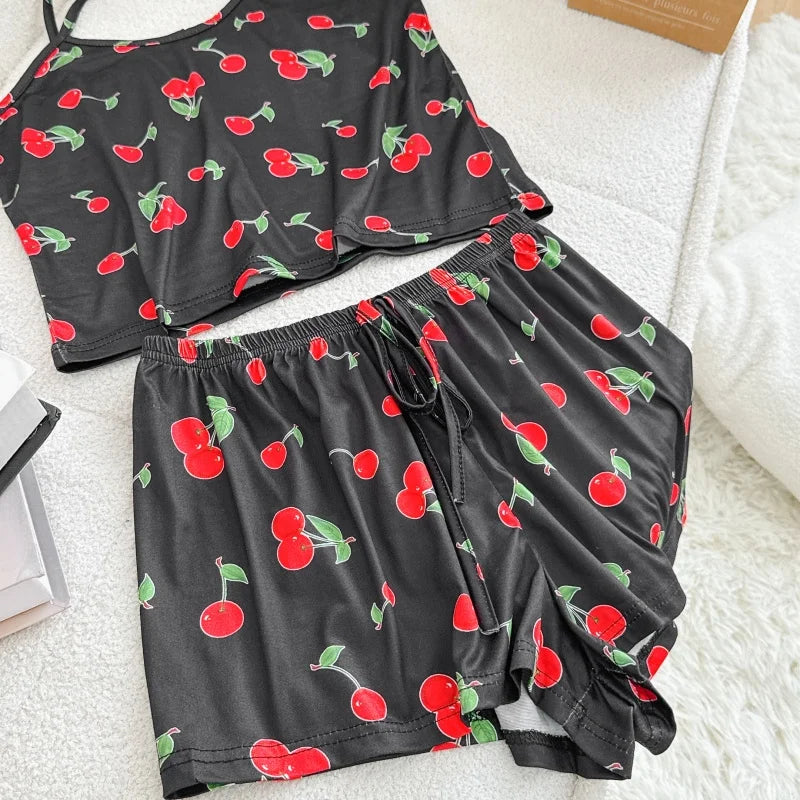 Donne Casual Pigiama in Seta Top T-Shirt e Pantaloncini Traspirante Confortevole