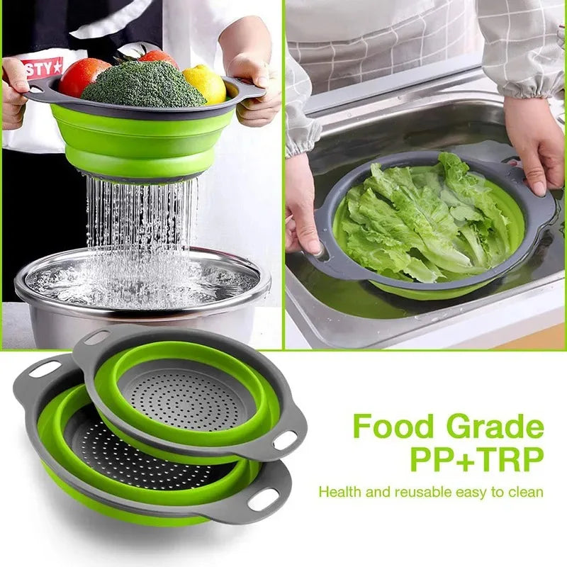 Cesto di scarico pieghevole in silicone, Cesto di lavaggio di frutta e verdura , Filtro pieghevole, Scolapasta