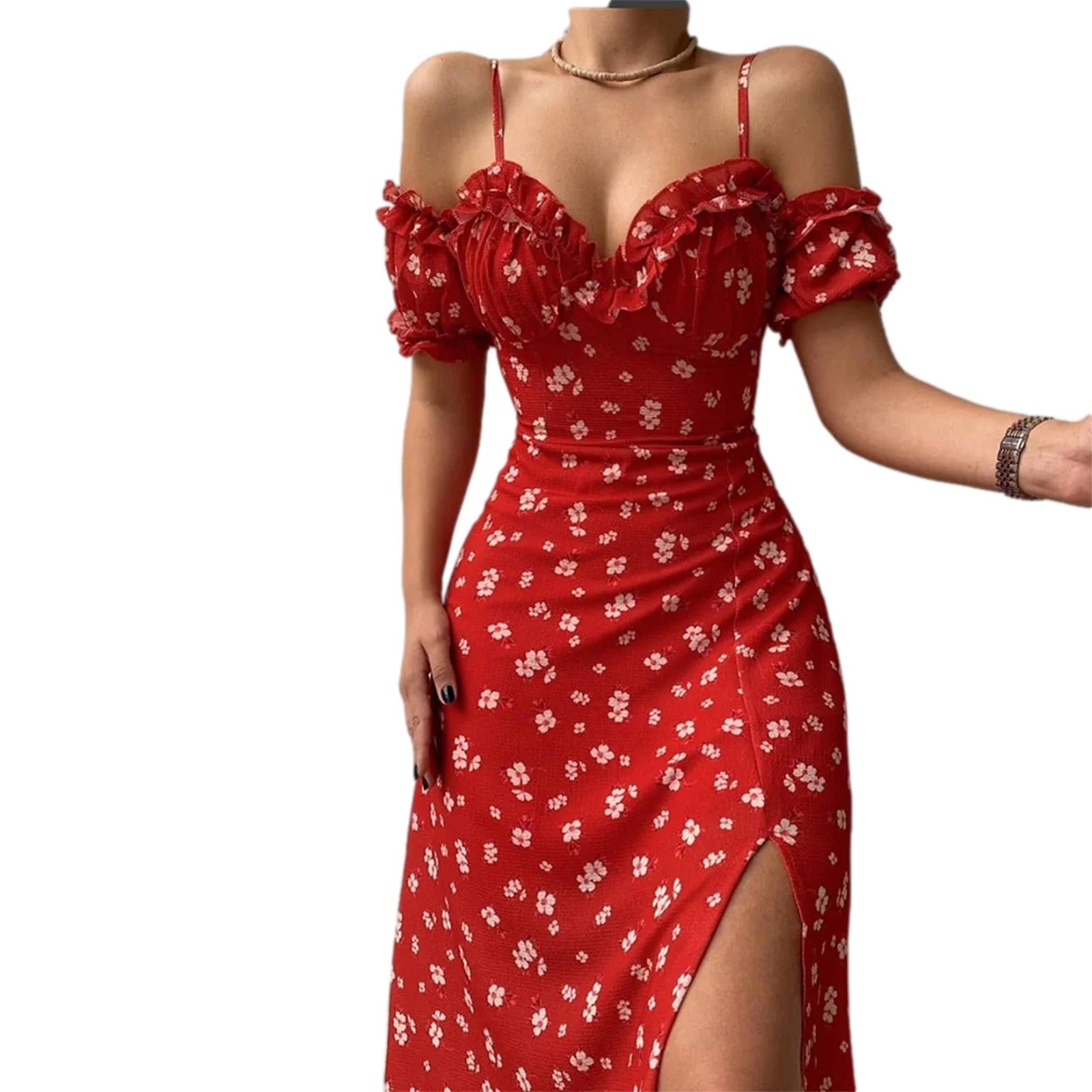 Abito donna con stampa floreale e spalle scoperte