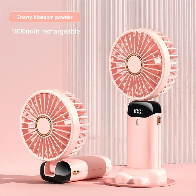 Mini ventilatore portatile ricaricabile USB a 5 velocità e schermo di visualizzazione 1800mAh