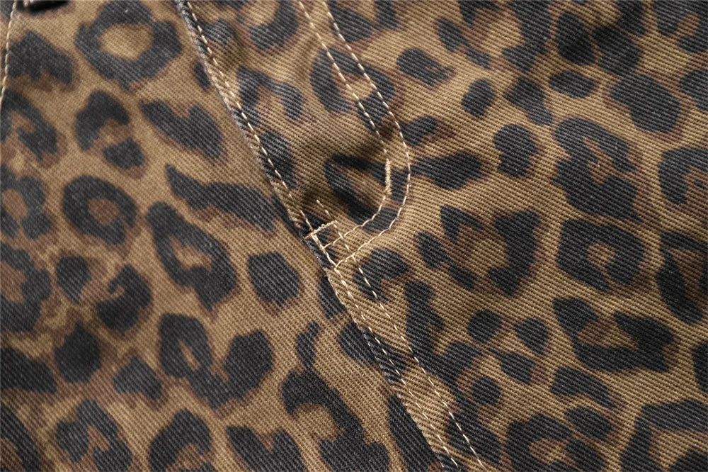 Jeans con stampa leopardata per donna Vita alta Y2k Retro Fashion Streetwear Denim  Hip Hop