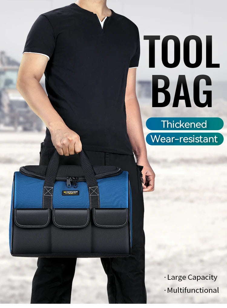 Borsa per attrezzi a bocca larga, resistente, con tasche, per la conservazione e il trasporto degli attrezzi da uomo