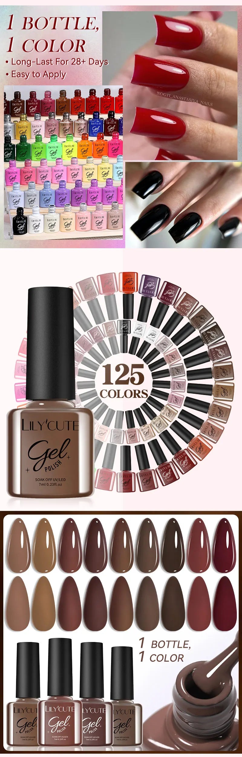LILYCUTE 6Pcs/set 7ml Series Gel Smalto 125 Colori disponibili