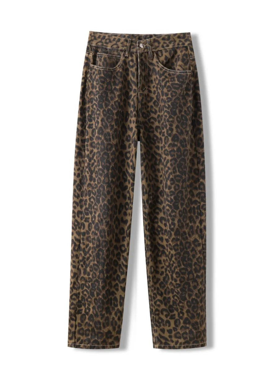 Jeans con stampa leopardata per donna Vita alta Y2k Retro Fashion Streetwear Denim  Hip Hop