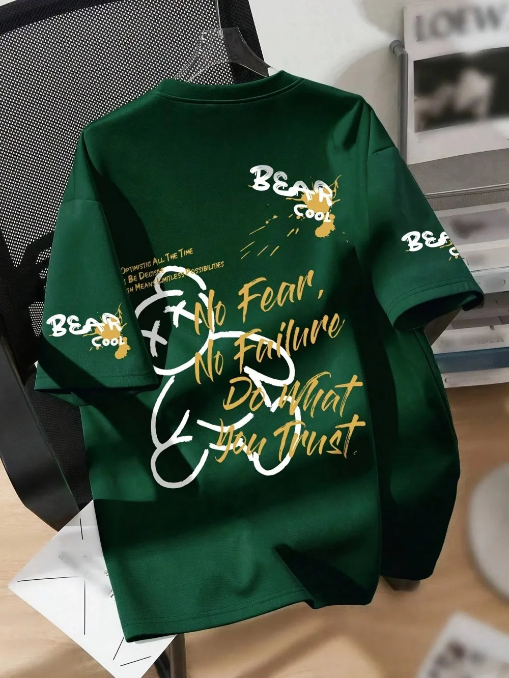 T-shirt estiva da uomo girocollo traspirante con motivo a stampa di orso
