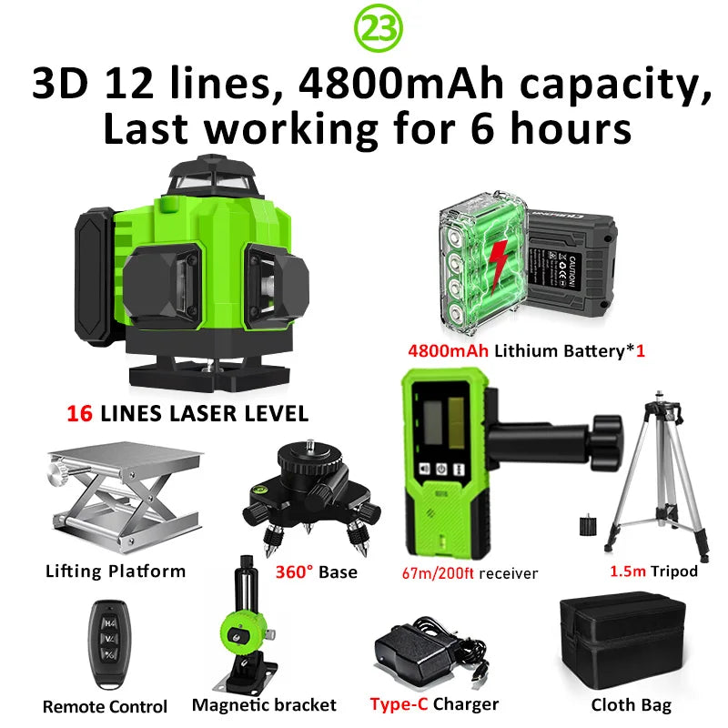 🇪🇸CLUBIONA 16/12 Laser autolivellante 3x360 Green beam Line Laser Level