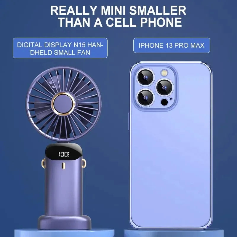 Mini ventilatore portatile ricaricabile USB a 5 velocità e schermo di visualizzazione 1800mAh