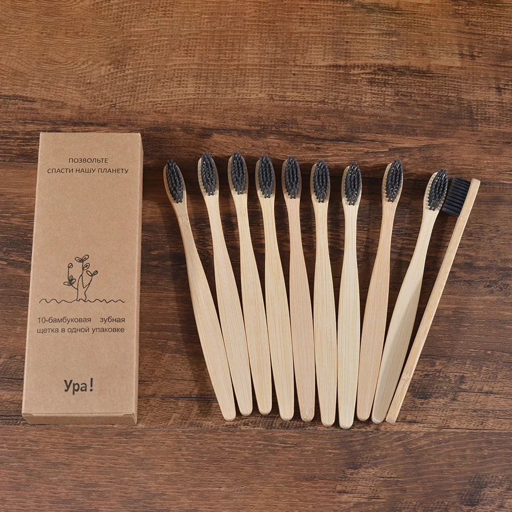 10 pezzi set di spazzolini da denti di bambù naturali setole morbide ecologici cura orale dentale
