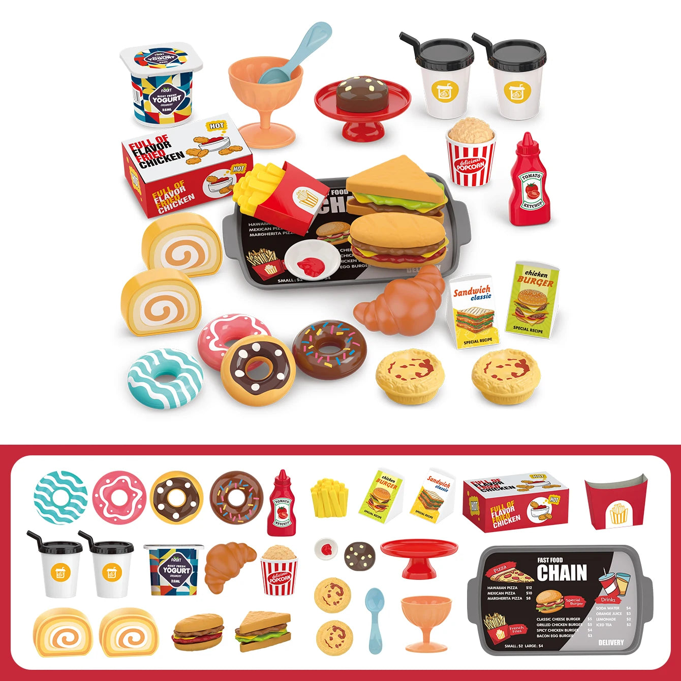 Giocattoli per bambini: gioco di finzione, barbecue, fast food, pizza, sushi, tè pomeridiano, dessert, cibo da cucina, set di giocattoli