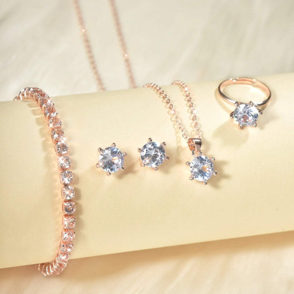5 pezzi eleganti gioielli set anello collana braccialetto orecchini