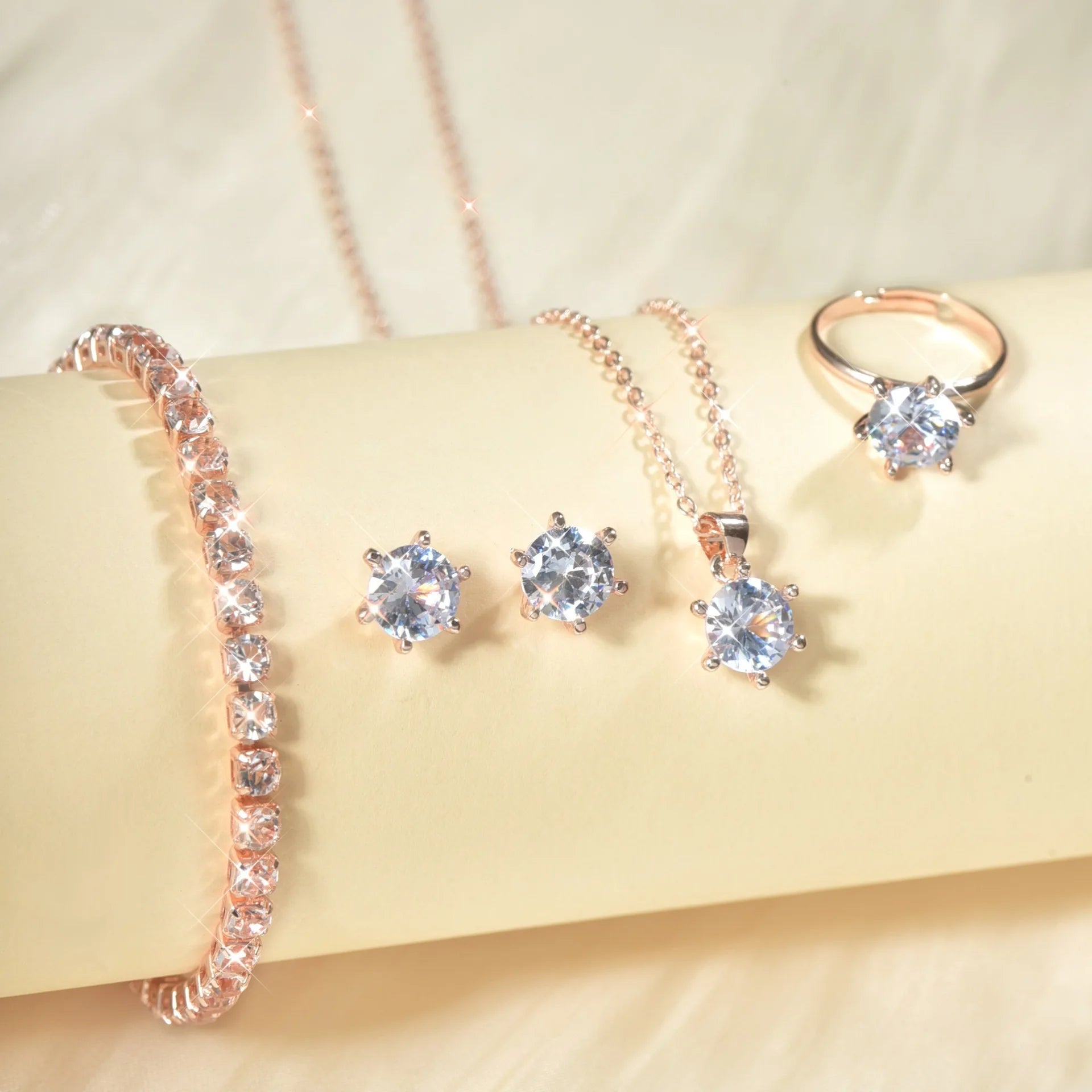 5 pezzi eleganti gioielli set anello collana braccialetto orecchini