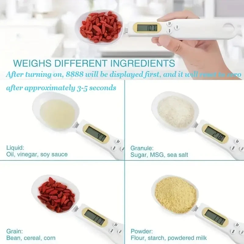 Mini Bilancia a cucchiaio Bilancia da cucina digitale, 0,1-500g, Cucchiaio di misura del peso per Farina, Latte, Caffè in polvere,