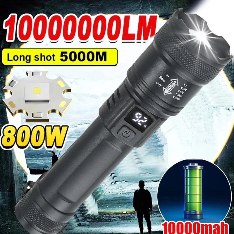 Torce a led ad alta potenza forte 2000LM Torcia tattica con luce del display Ricarica USB