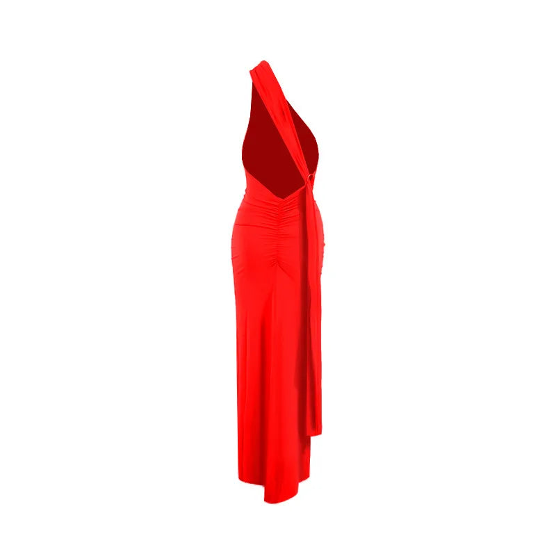 Abito da donna monospalla senza maniche da donna Sciarpa regolabile Loop increspato Backless