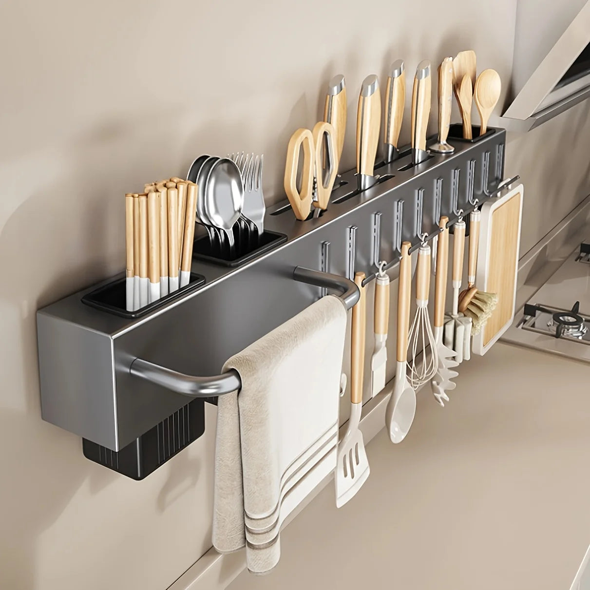 Organizzatore da cucina a parete in acciaiol resistente, senza trapano per coltelli, Utensili, Taglieri