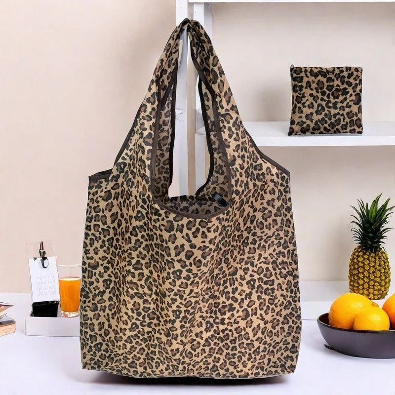 Borsa con stampa leopardata di grande capacità Borsa pieghevole quotidiana da donna