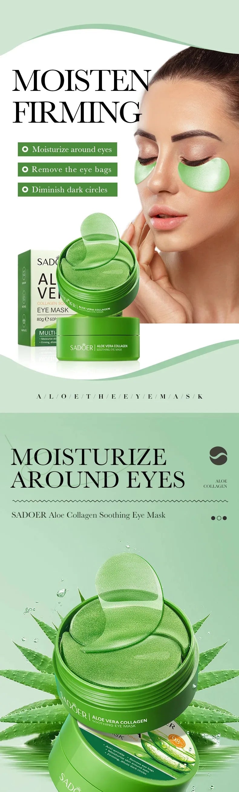 60 pz maschera per gli occhi ad aloe vera anti occhiaie, antirughe e per le borse