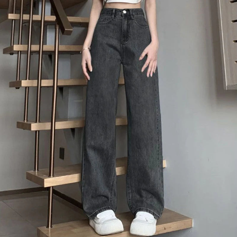 Jeans Donna Vintage Gamba Larga  Vita Alta
