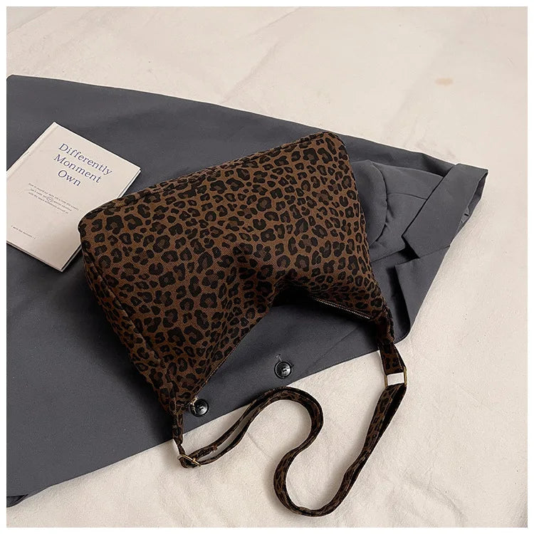 Borsa a tracolla da donna in tessuto morbido alla moda Borsa a tracolla da donna con stampa leopardata di grande capacità