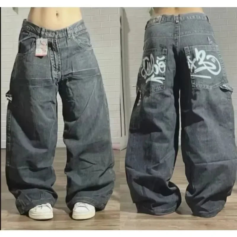 Jeans oversize Unisex a vita alta stampati Y2K Abbigliamento retrò americano Gothic Punk
