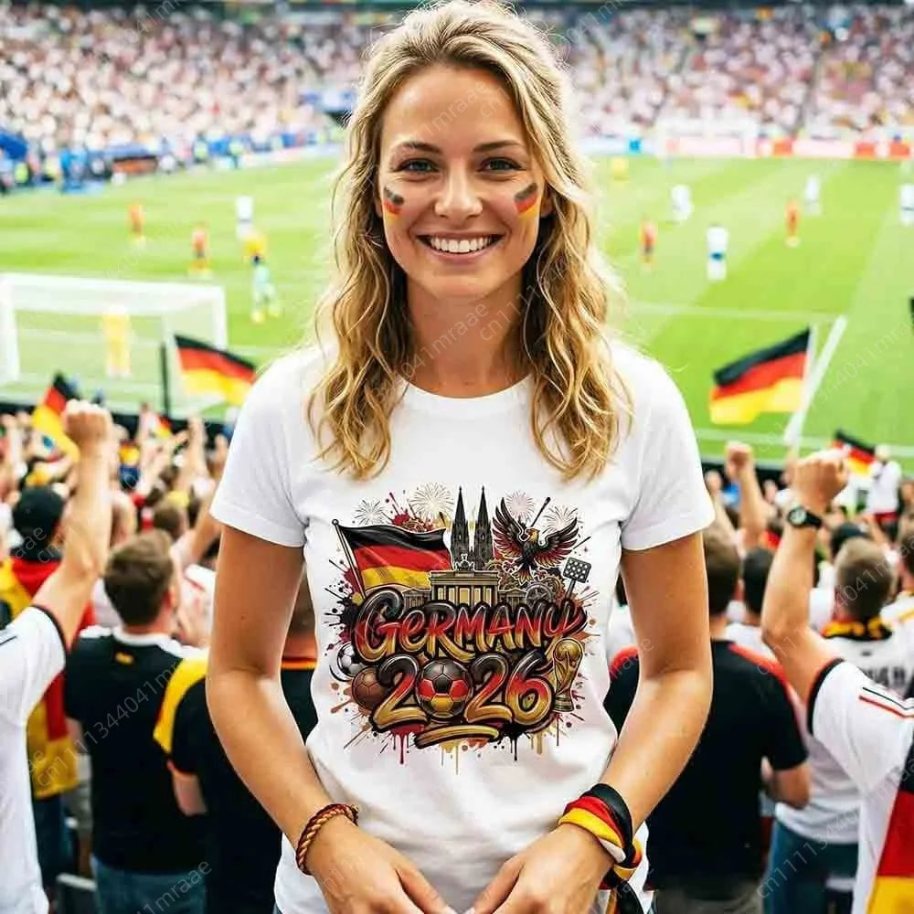 Germania Fans 2026 T-shirt Bandiera tedesca Stampa Maglia da calcio Casual Traspirante Manica corta Unisex Cotone