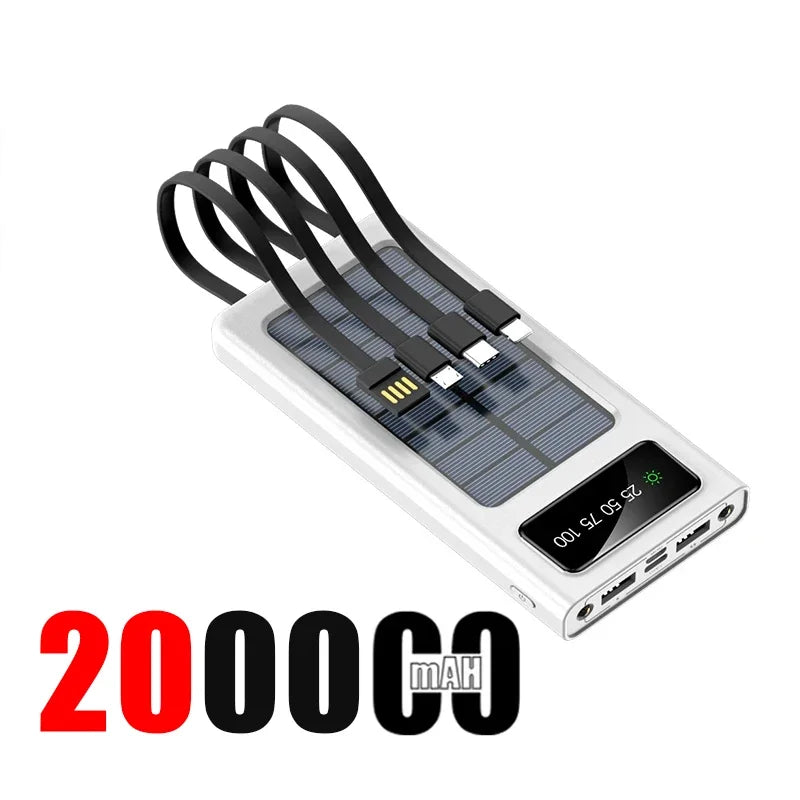 200000mAh Powerbank di con carica di energia solare  Ricarica super veloce e Display digitale 4 cavi Batteria esterna