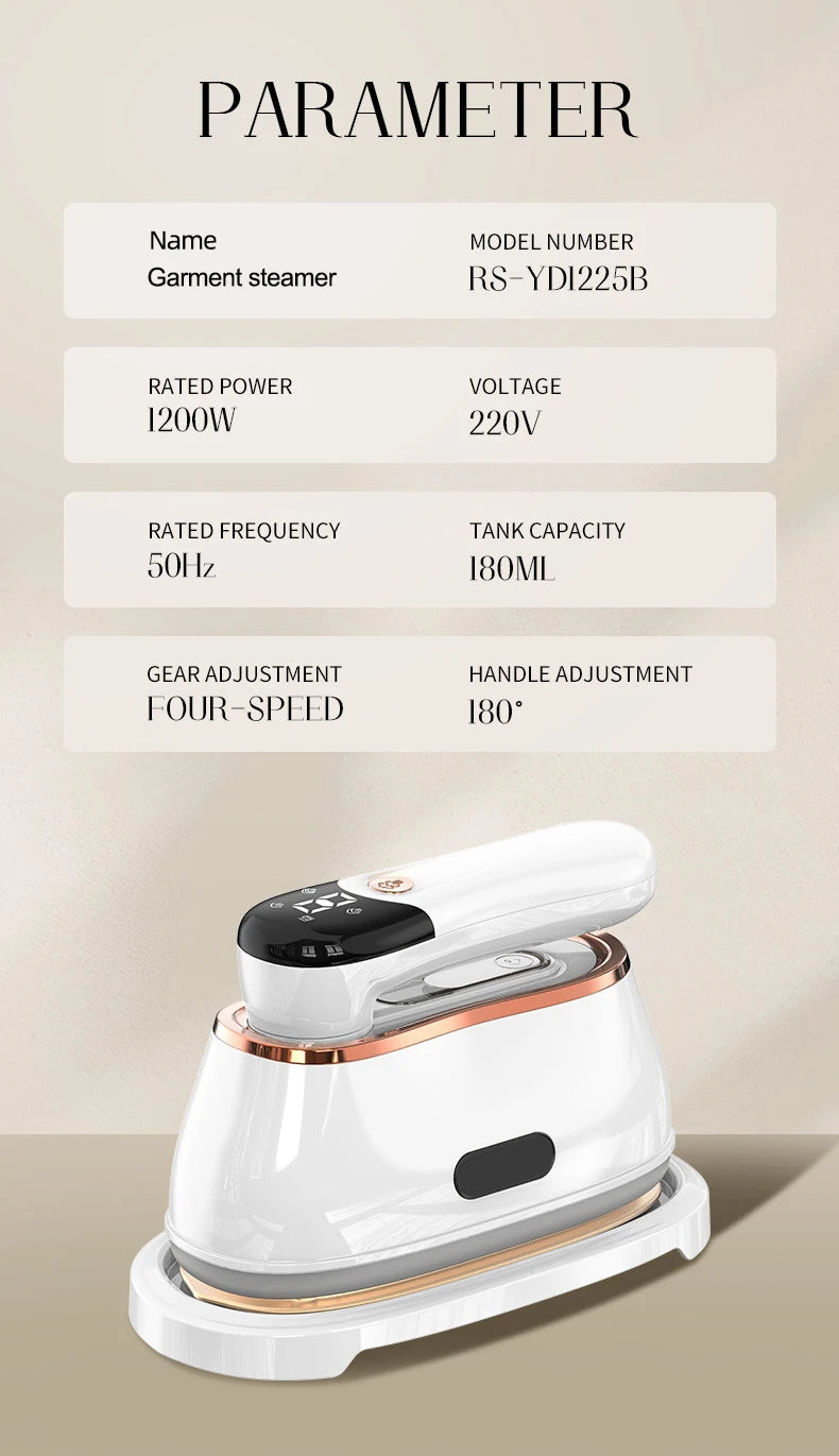 110V/220V Ferro da stiro a vapore portatile per indumenti Pieghevole 1200W Potenza Vaporiera portatile a 4 velocità Touch Screen Ferro elettrico rotante