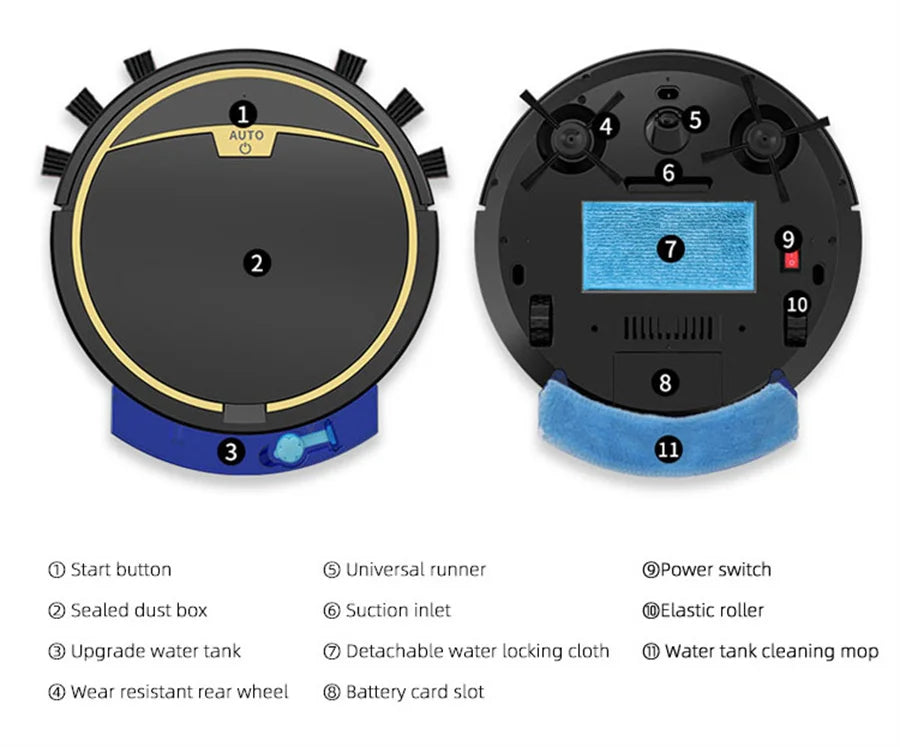 DERMA Robot aspirapolvere intelligente senza fili Multifunzionale Super silenzioso 2800AP Humidifying per uso domestico
