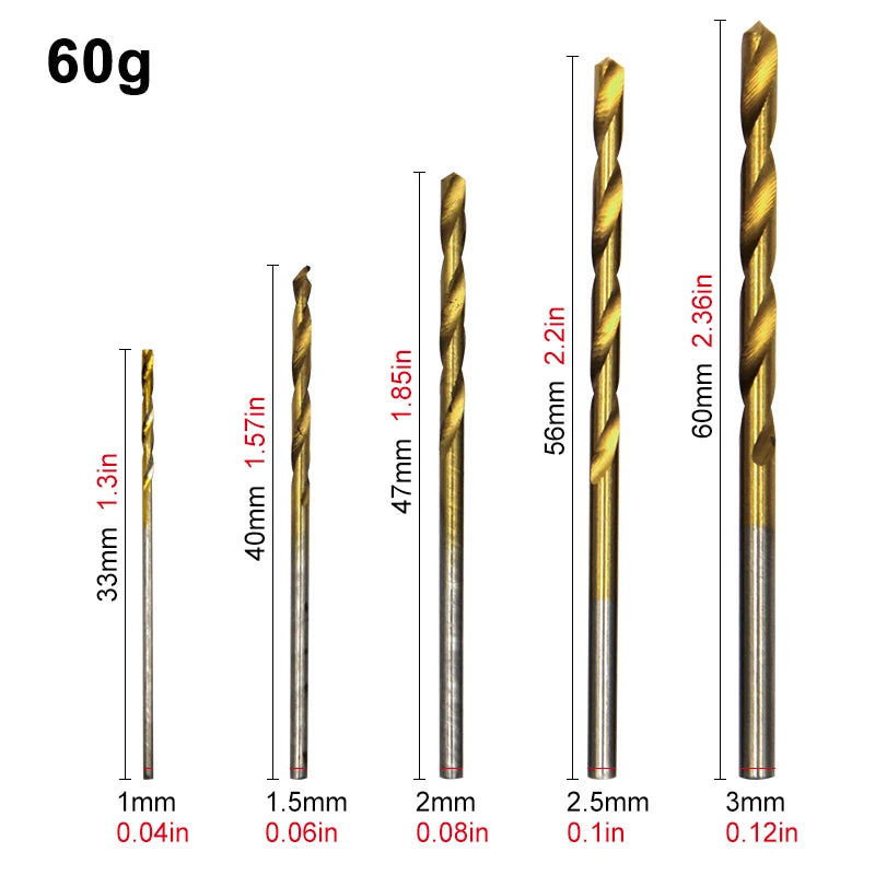 Set di punte a torsione 150/50 Pz placcato titanio 1-3mm- set di perforazione per lavorazione del legno
