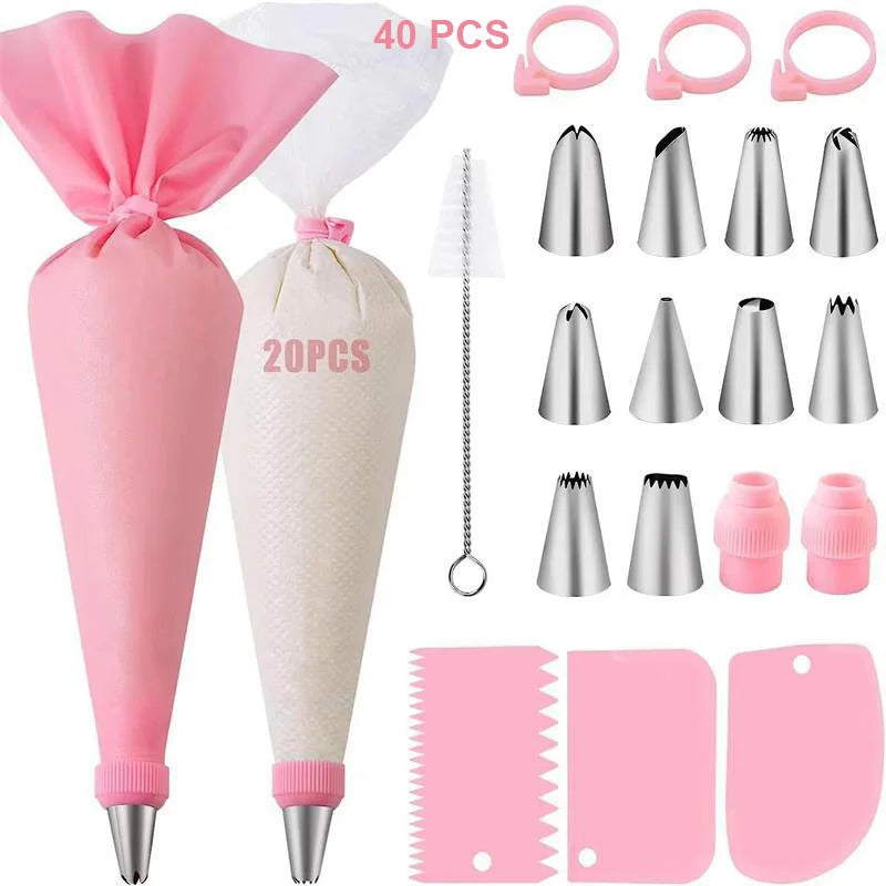 Sacchetti per tubazioni in silicone e punte Set Torta fai da te Kit di decorazione con ugello in acciaio inossidabile per pasticceria