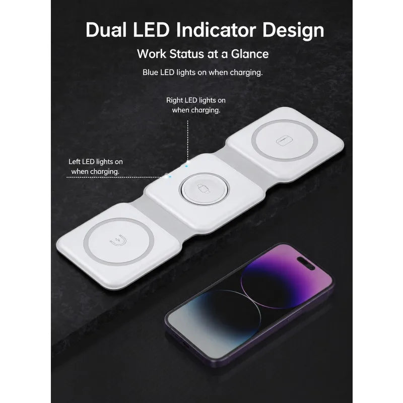 Stazione di ricarica magnetica da viaggio wireless charter portatile 3 in 1 completamente compatibile con il dock di ricarica compatto pieghevole MagSafe
