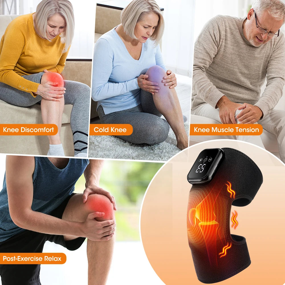 Vibrazione di calore Ginocchiera elettrica riscaldata 3 livelli di riscaldamento e 3 modalità USB Massaggio ricaricabile Ginocchiera LCD Touch Screen