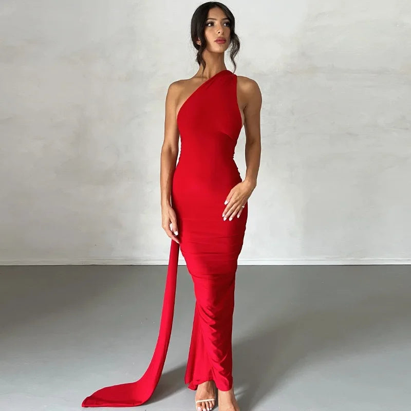 Abito da donna monospalla senza maniche da donna Sciarpa regolabile Loop increspato Backless