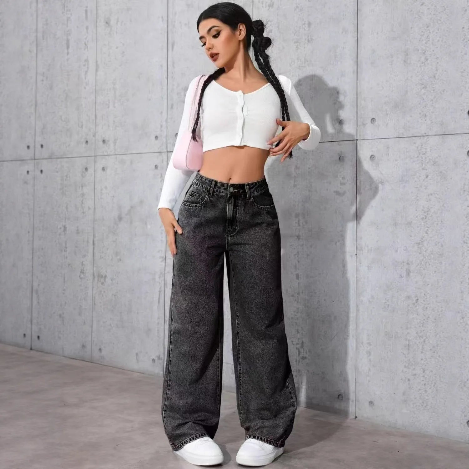 Jeans a gamba larga da donna a vita alta