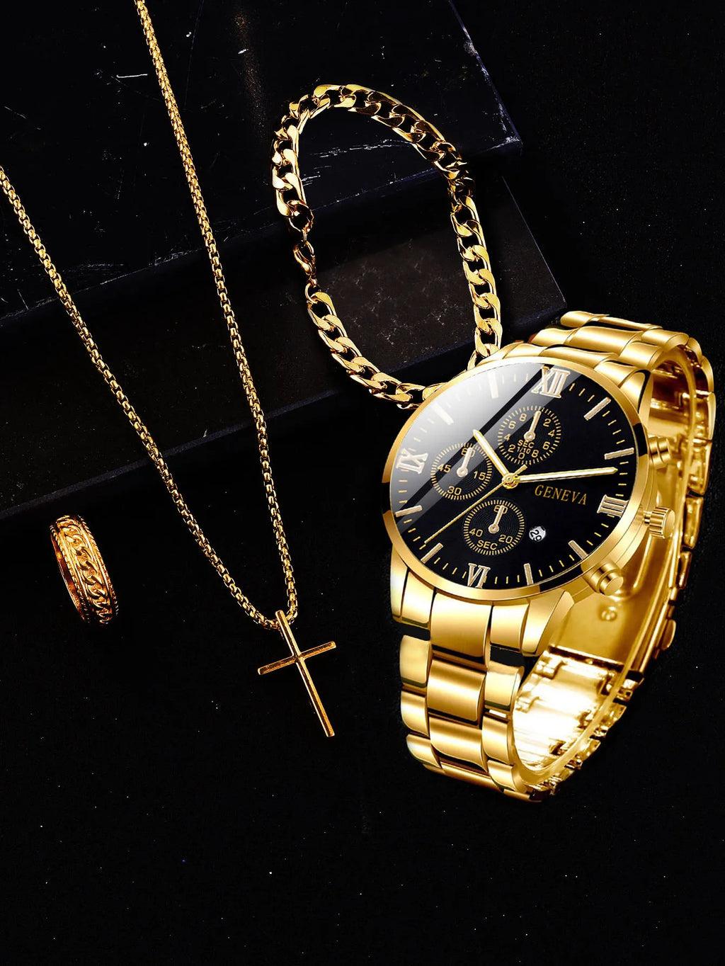 Orologio in lega d’oro romano set completo da uomo