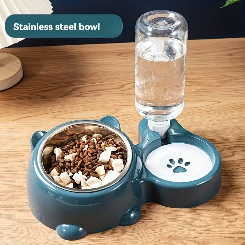 Mangiatoia automatica per animali domestici e distributore d’acqua, sistema di alimentazione integrato per cani e gatti, senza batteria o alimentazione necessaria, bocca inclinata