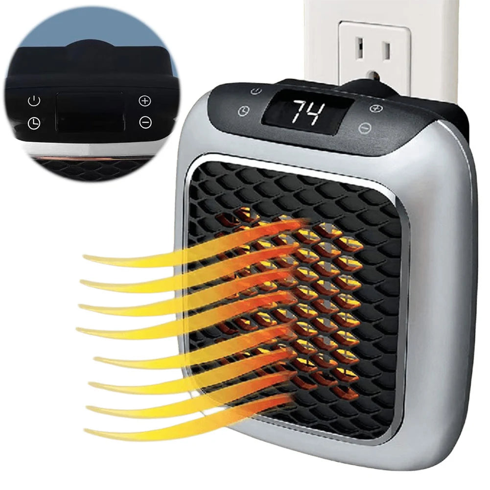 Riscaldatore elettrico portatile Presa a parete Piccolo riscaldatore con termostato regolabile, timer programmabile di 12 ore, spegnimento automatico
