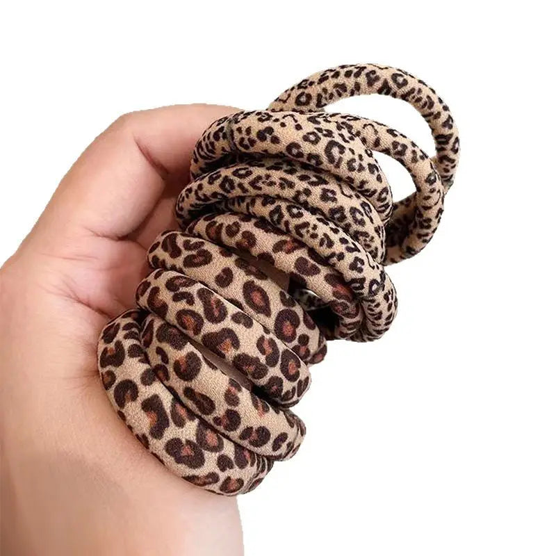 5/10 pezzi Molla per capelli elastica con stampa leopardata con alta tensione e senza cucitura